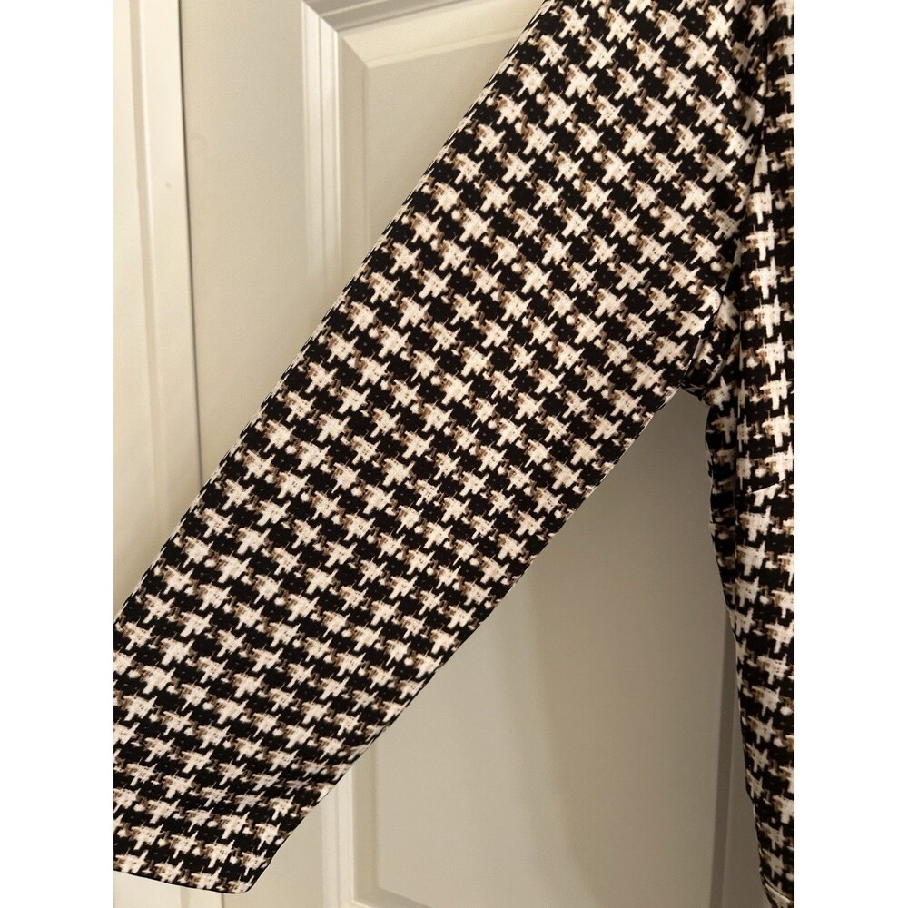 White House Black Market Black Tan Floral Houndstooth Reversible Wrap Dress Sz M - Picture 6 of 8
